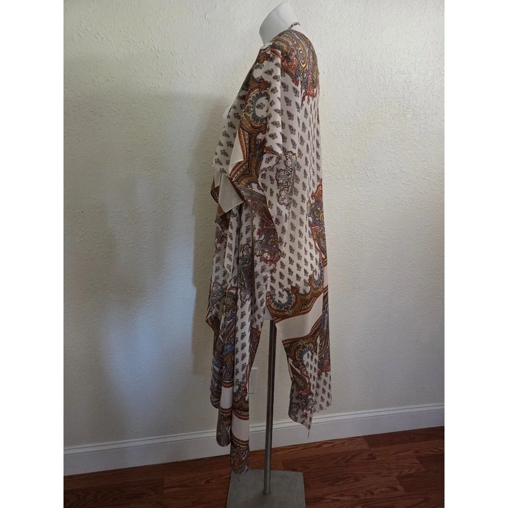 Umgee Womens Paisley Print Kimono Wrap Open Front Draped Boho Cream Multi OS